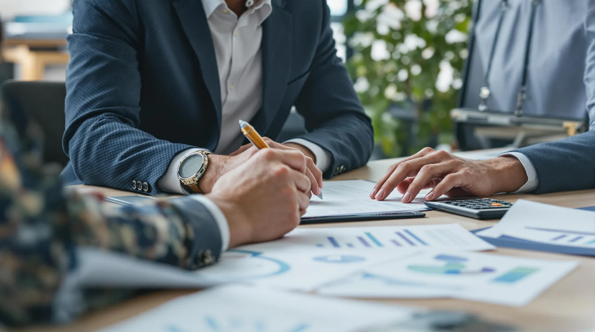 Doradca finansowy analizujący dokumenty kredytowe z klientem